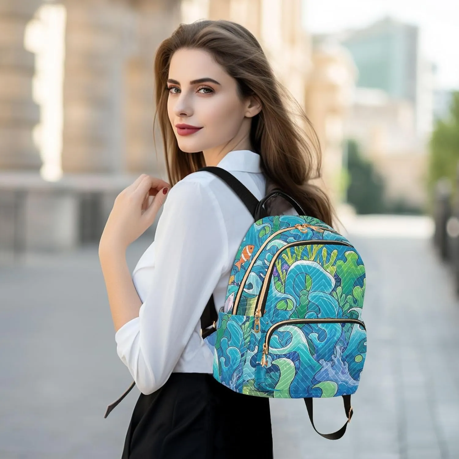 Mini Backpack Quilted Purse for Womens Small Backpack Daypack Coral Print for Travel Daily Work,Multi11