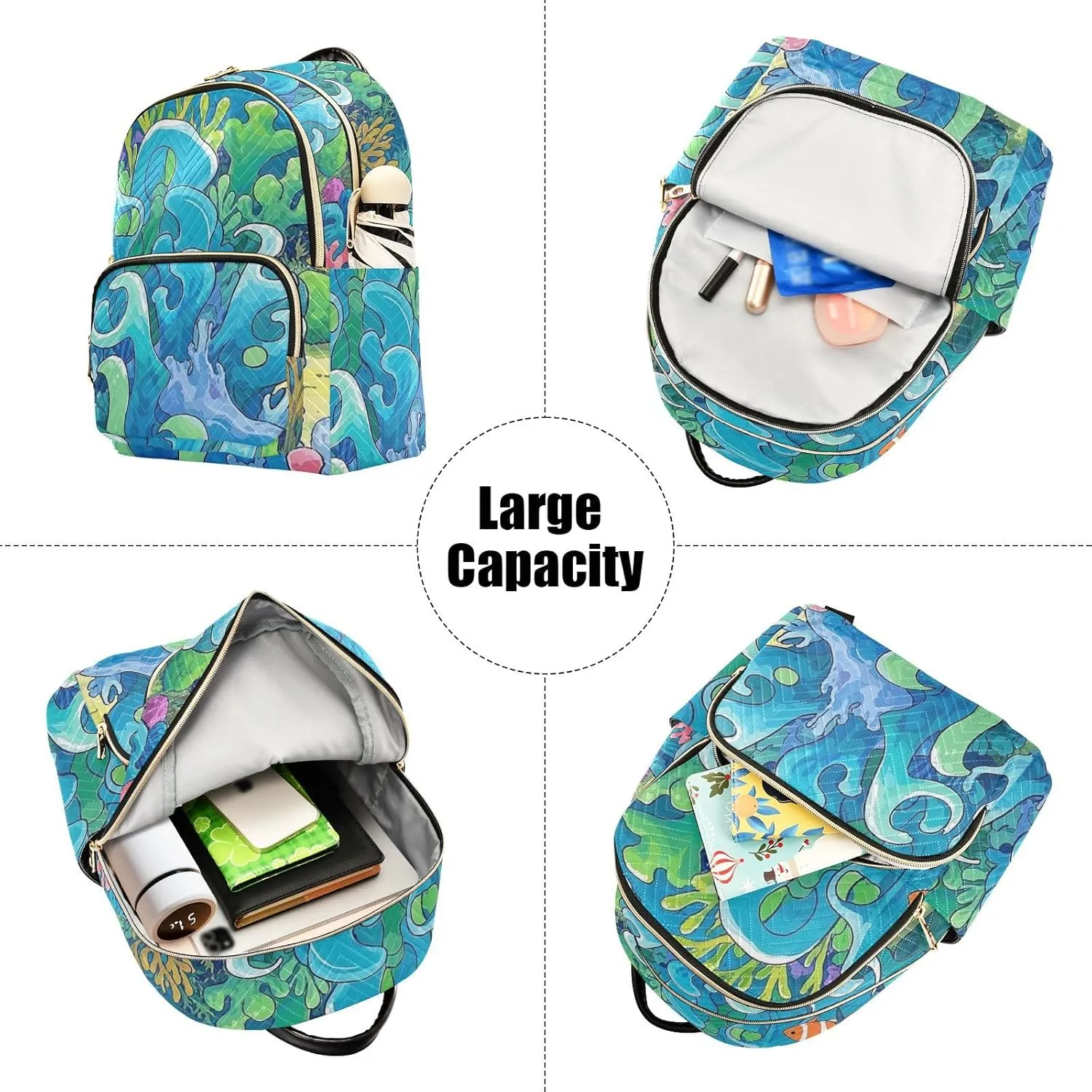 Mini Backpack Quilted Purse for Womens Small Backpack Daypack Coral Print for Travel Daily Work,Multi11