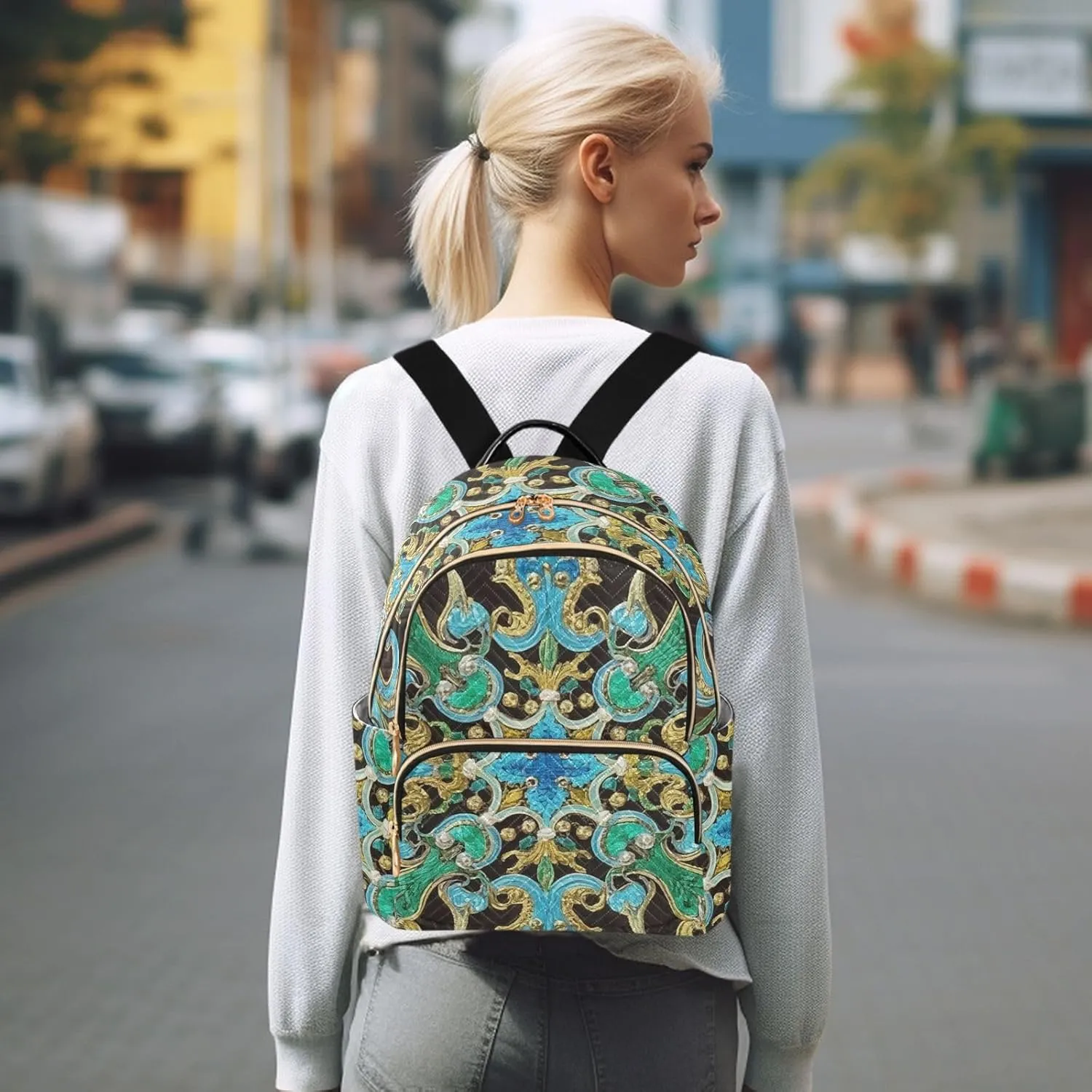 Mini Backpack Quilted Purse for Womens Small Backpack Daypack Embroider Design for Travel Daily Work,Multi1
