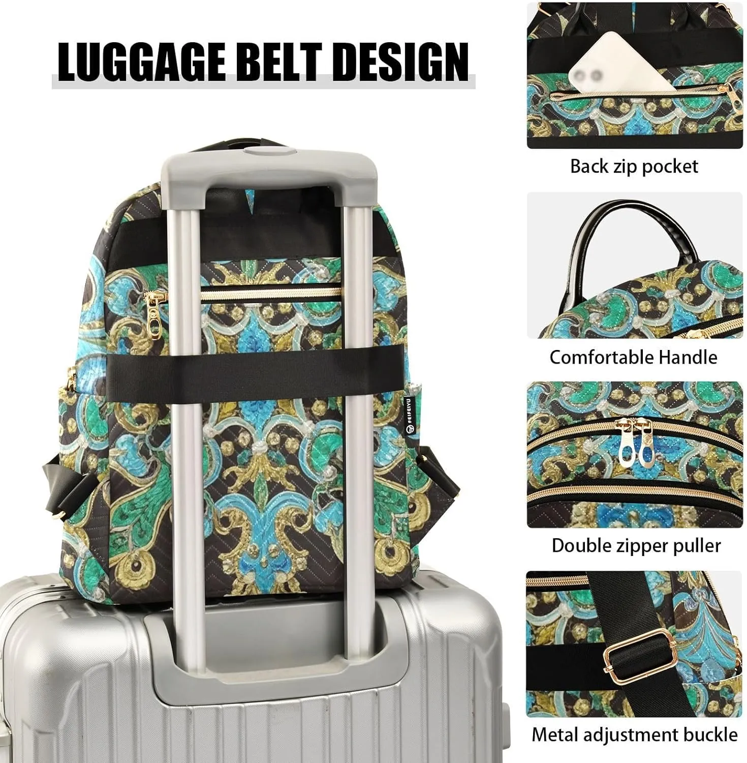 Mini Backpack Quilted Purse for Womens Small Backpack Daypack Embroider Design for Travel Daily Work,Multi1