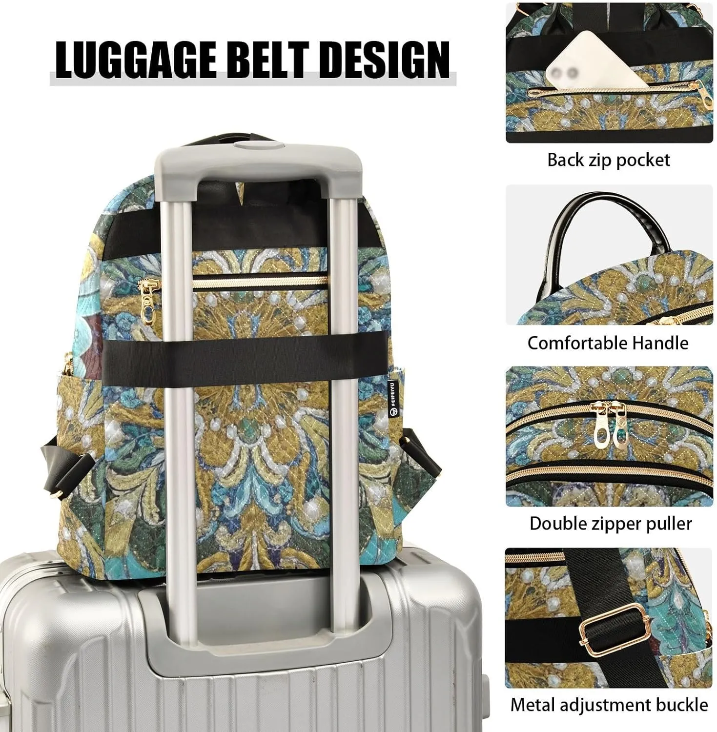 Mini Backpack Quilted Purse for Womens Small Backpack Daypack Embroider Pattern for Travel Daily Camping,Multi10