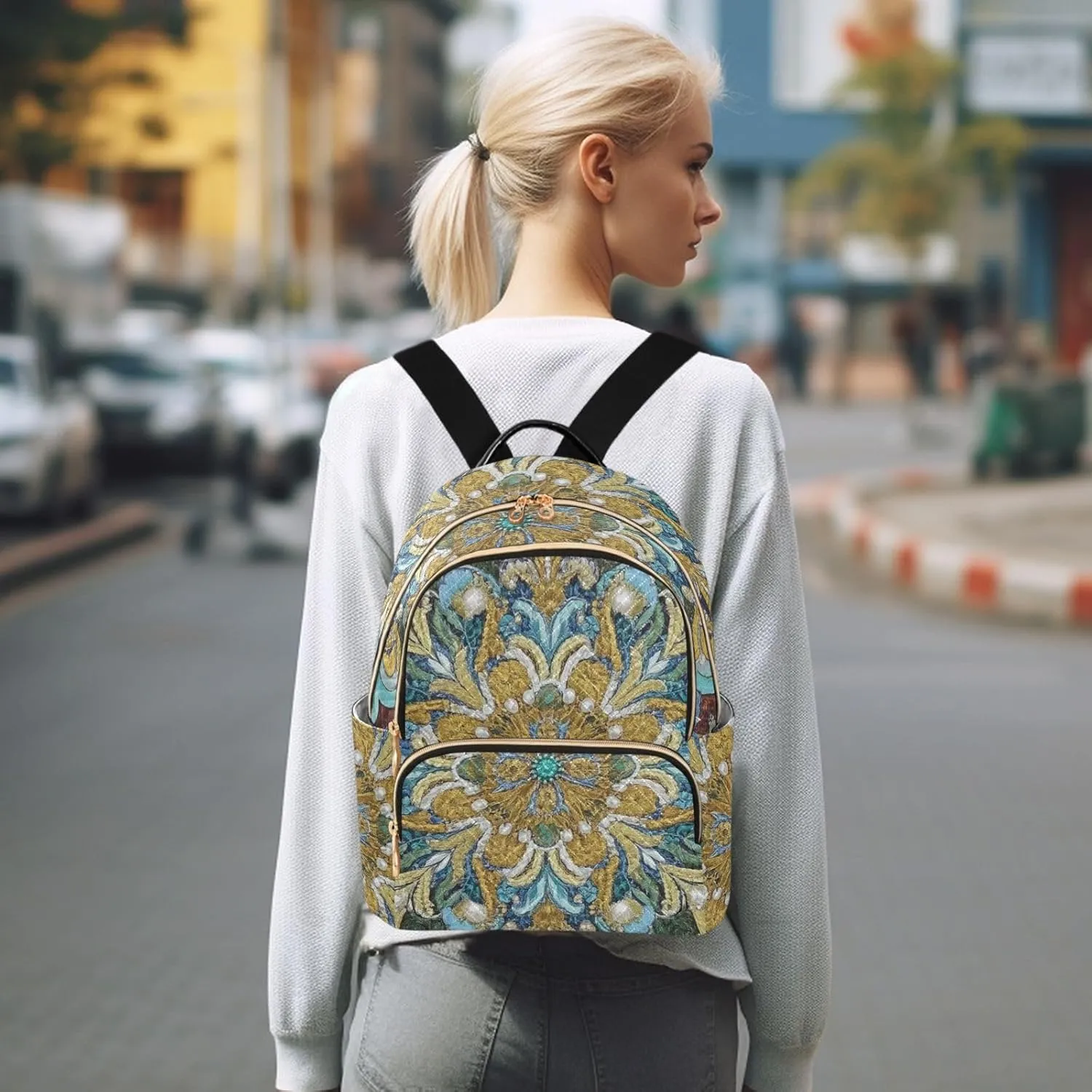 Mini Backpack Quilted Purse for Womens Small Backpack Daypack Embroider Pattern for Travel Daily Camping,Multi10