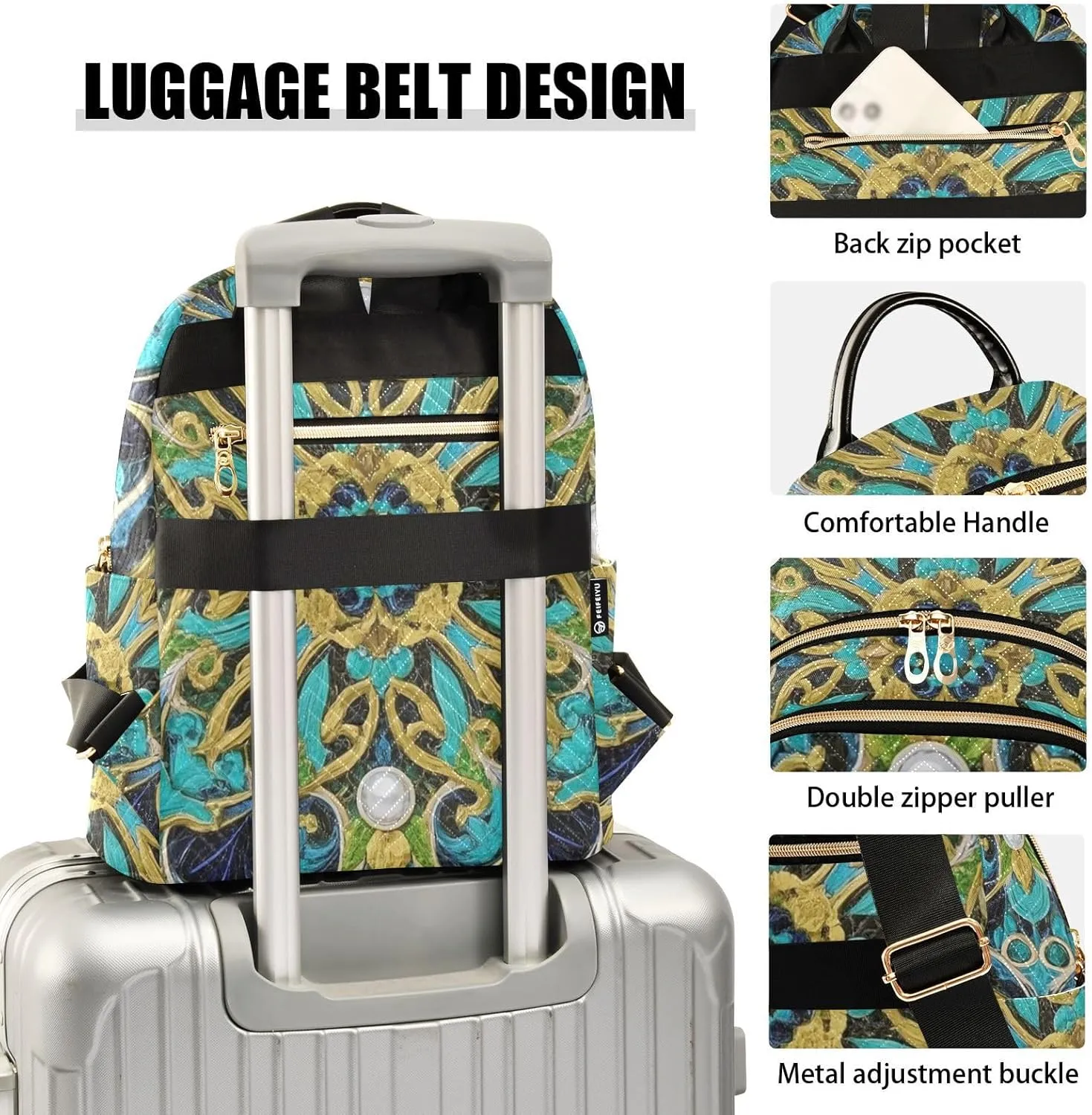 Mini Backpack Quilted Purse for Womens Small Backpack Daypack Embroider Pattern for Travel Daily Camping,Multi12