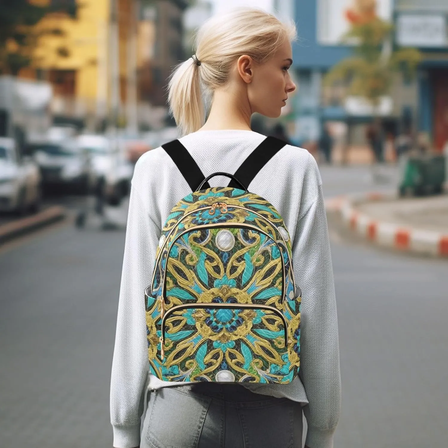 Mini Backpack Quilted Purse for Womens Small Backpack Daypack Embroider Pattern for Travel Daily Camping,Multi12