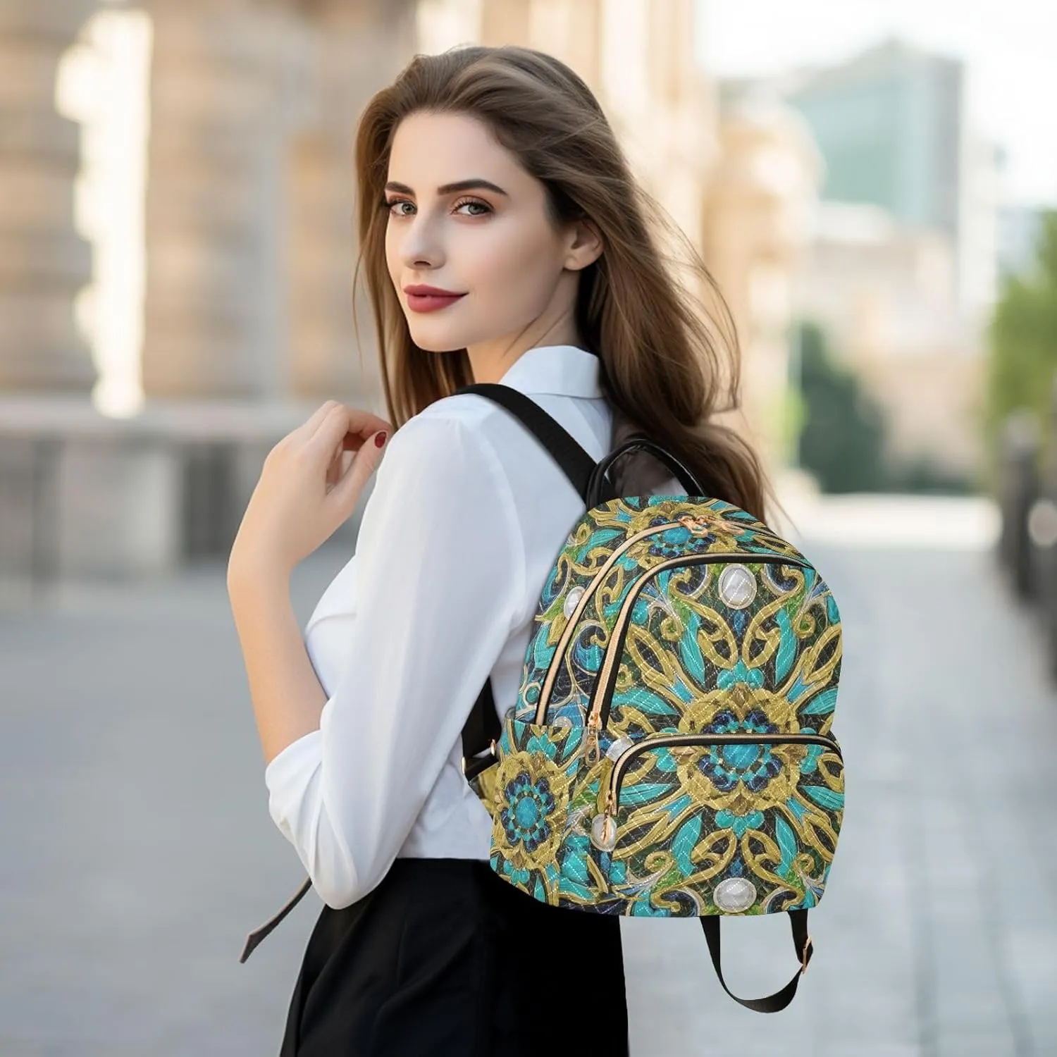 Mini Backpack Quilted Purse for Womens Small Backpack Daypack Embroider Pattern for Travel Daily Camping,Multi12