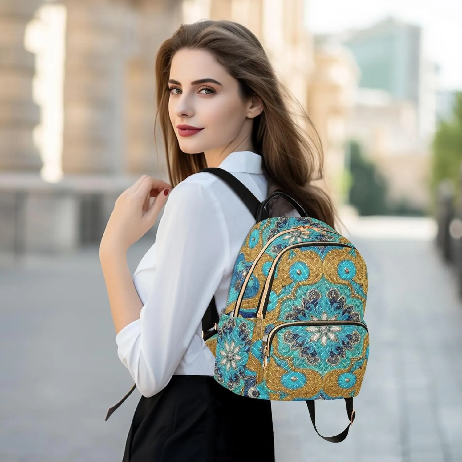 Mini Backpack Quilted Purse for Womens Small Backpack Daypack Embroider Pattern for Travel Daily Camping,Multi1