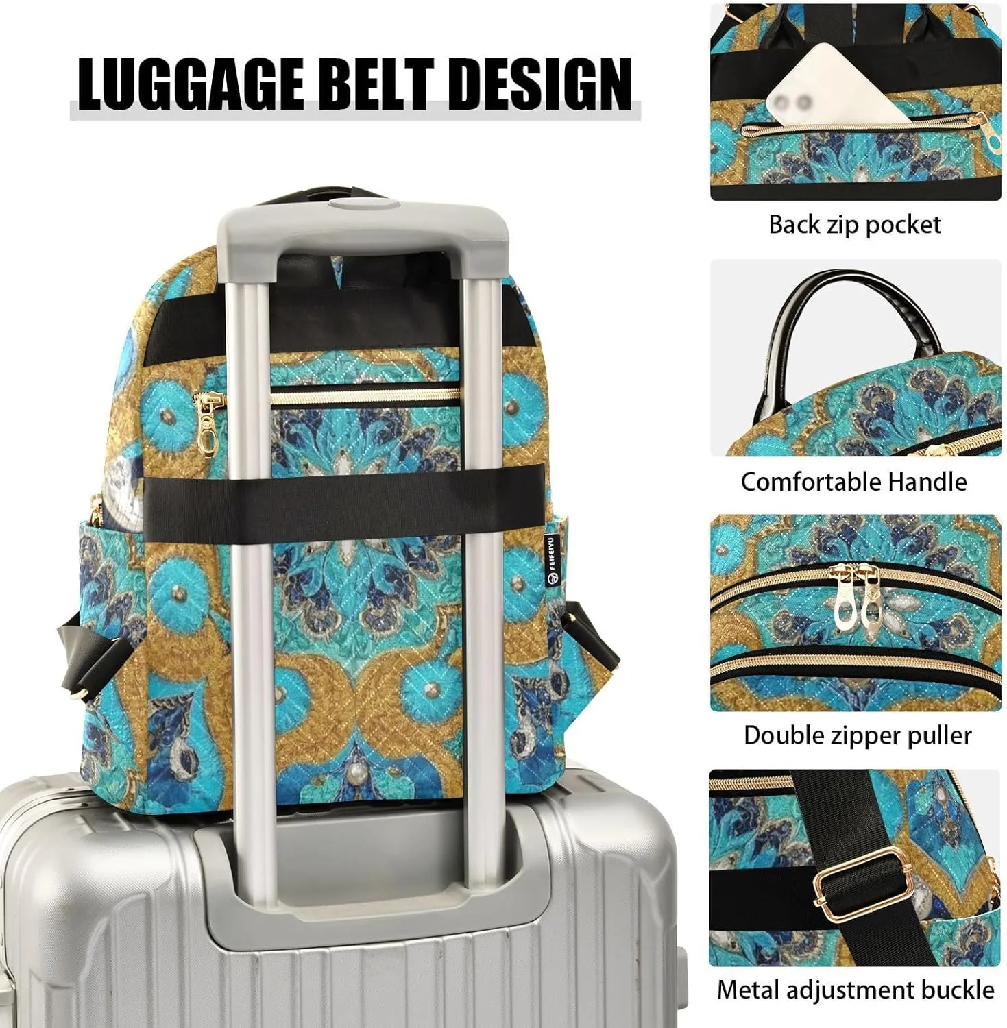 Mini Backpack Quilted Purse for Womens Small Backpack Daypack Embroider Pattern for Travel Daily Camping,Multi1
