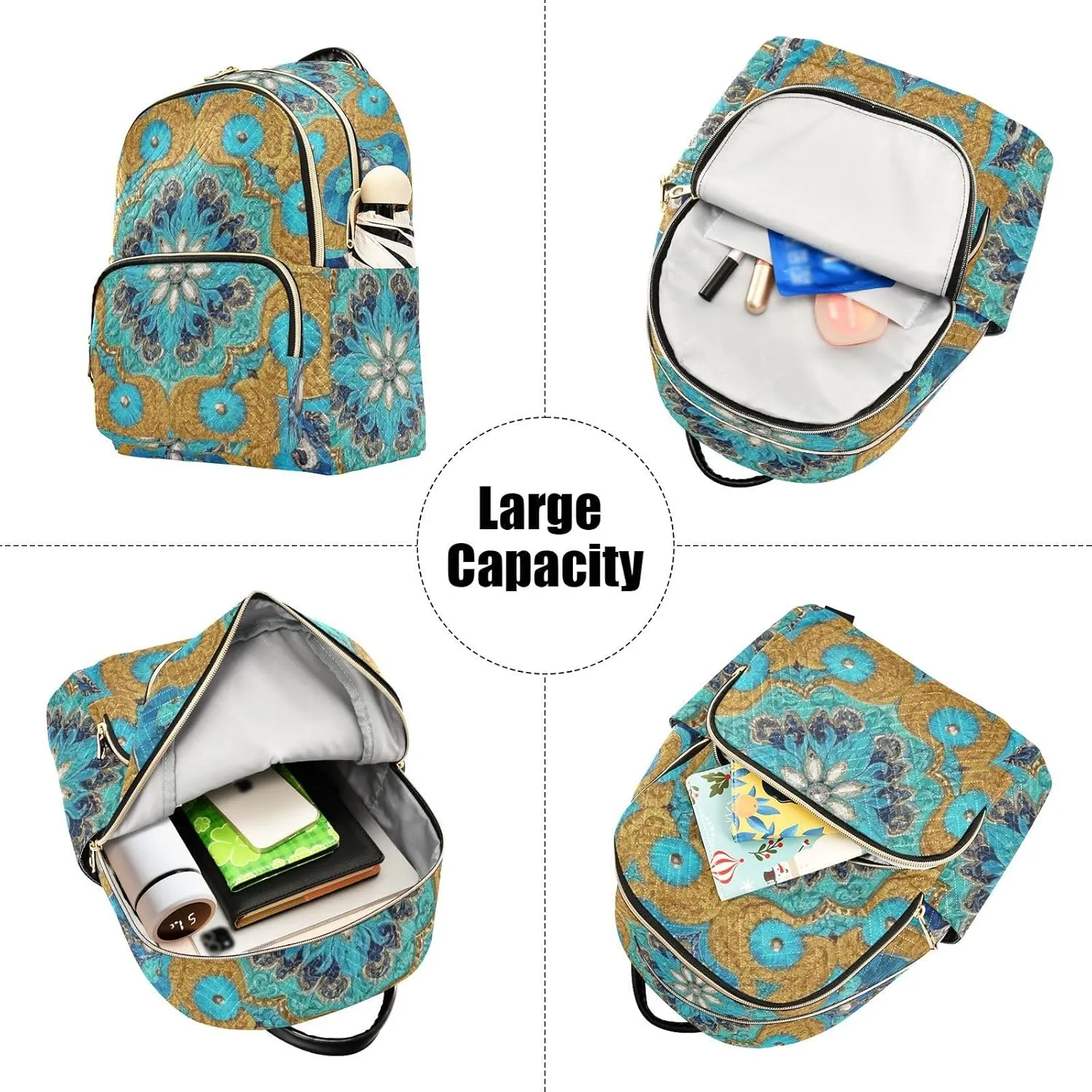 Mini Backpack Quilted Purse for Womens Small Backpack Daypack Embroider Pattern for Travel Daily Camping,Multi1