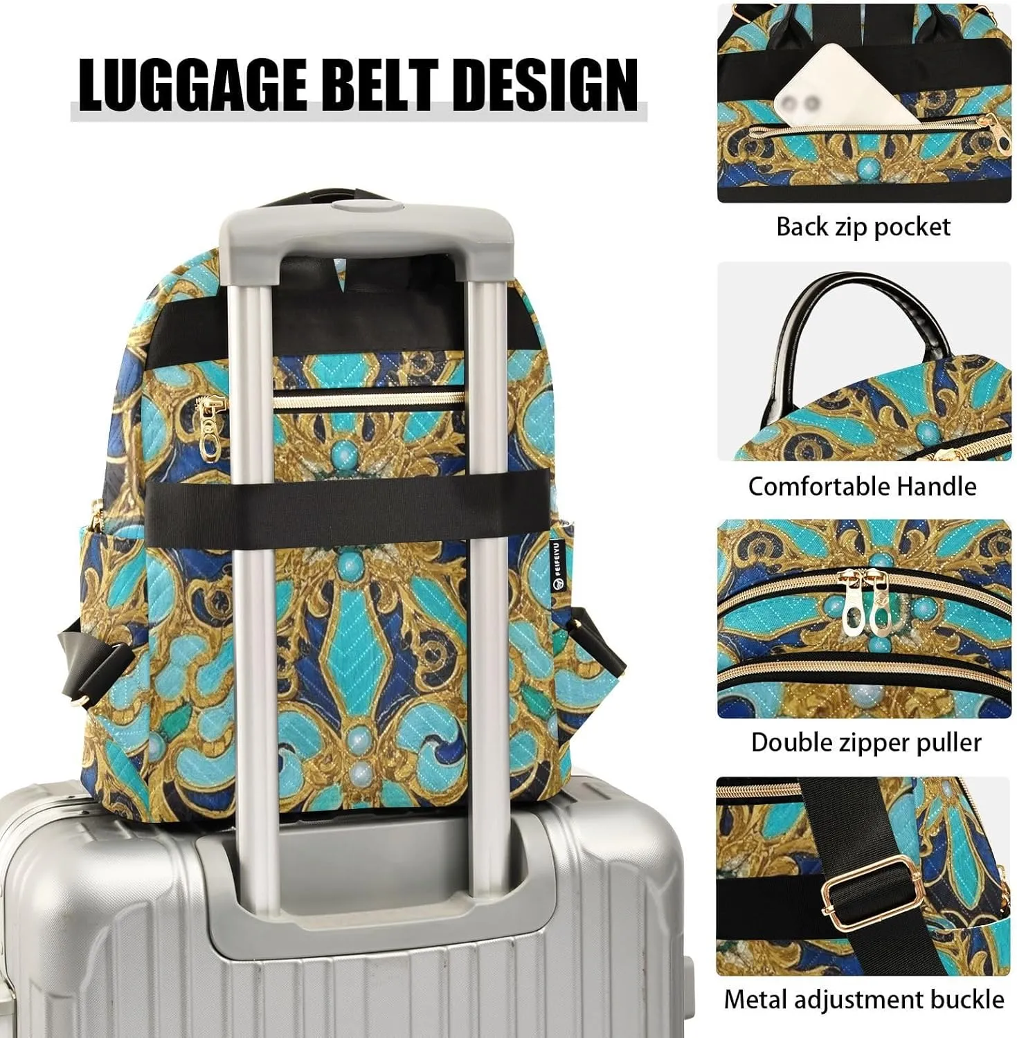 Mini Backpack Quilted Purse for Womens Small Backpack Daypack Embroider Pattern for Travel Daily Camping,Multi2