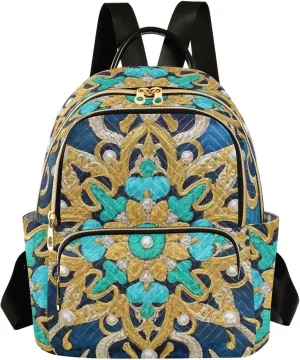 Mini Backpack Quilted Purse for Womens Small Backpack Daypack Embroider Pattern for Travel Daily Work,Multi11