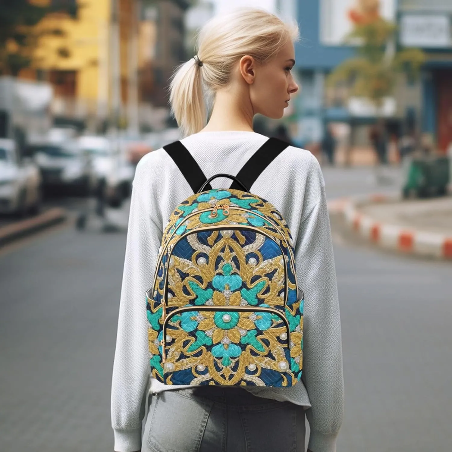 Mini Backpack Quilted Purse for Womens Small Backpack Daypack Embroider Pattern for Travel Daily Work,Multi11