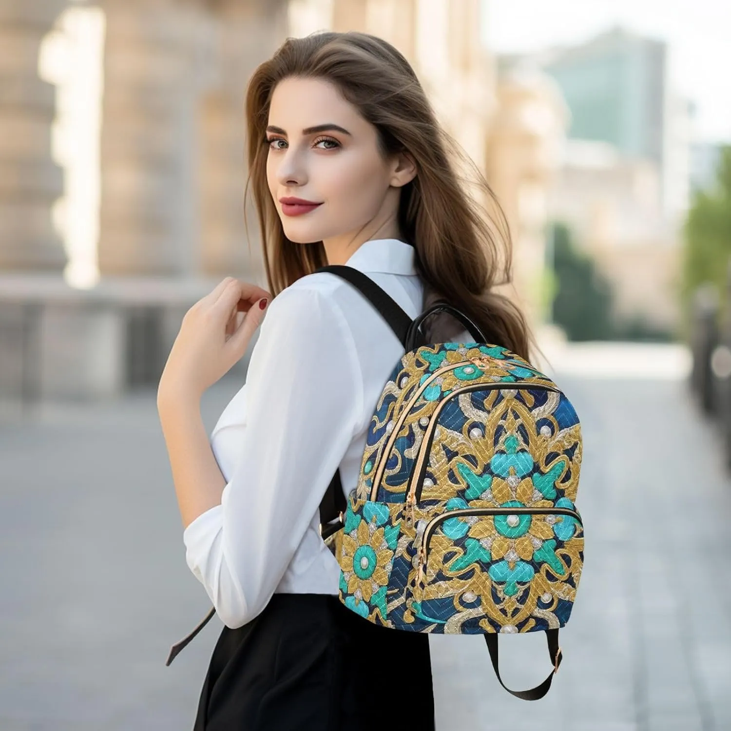 Mini Backpack Quilted Purse for Womens Small Backpack Daypack Embroider Pattern for Travel Daily Work,Multi11
