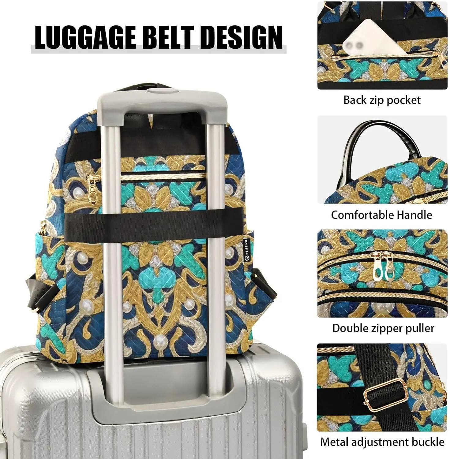 Mini Backpack Quilted Purse for Womens Small Backpack Daypack Embroider Pattern for Travel Daily Work,Multi11
