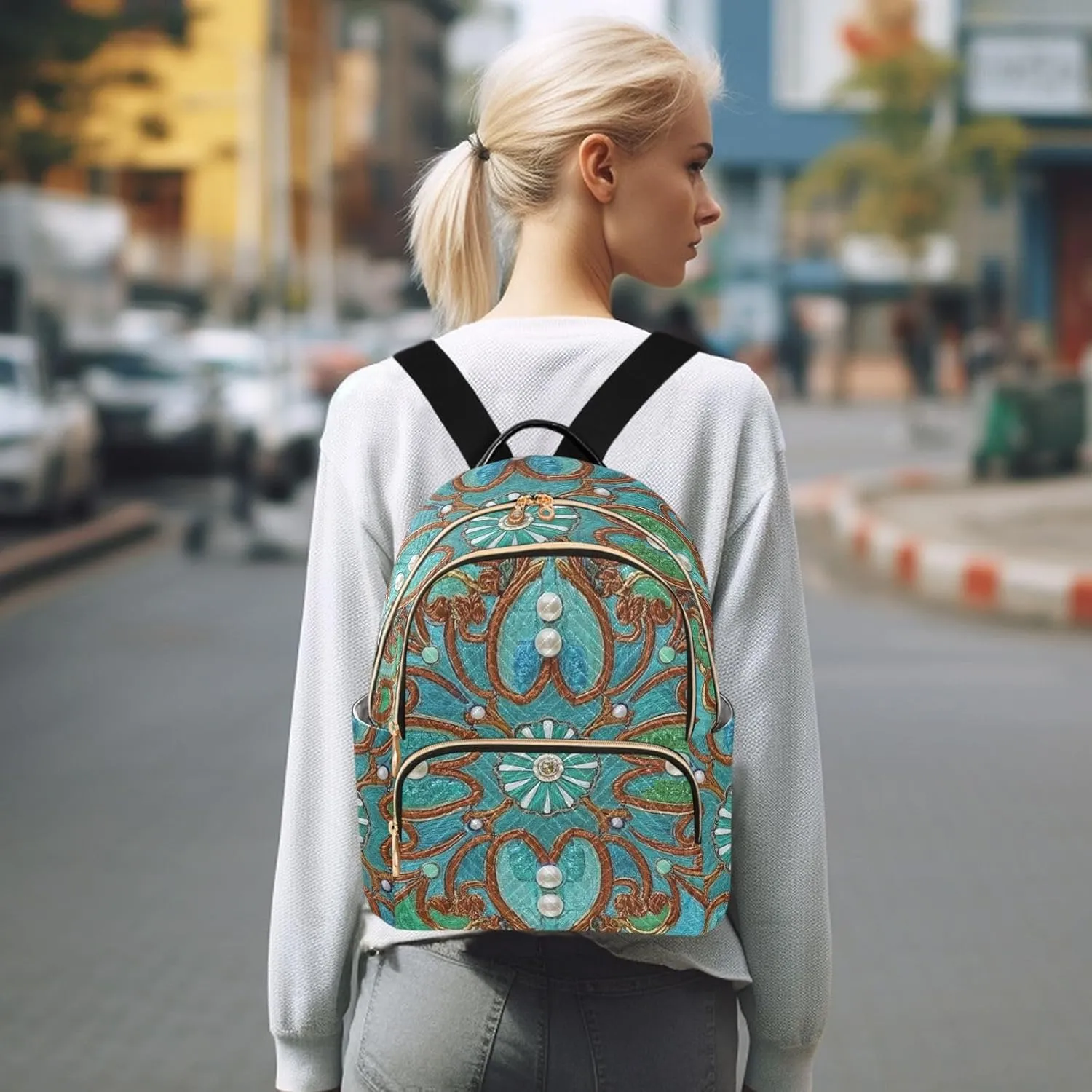 Mini Backpack Quilted Purse for Womens Small Backpack Daypack Embroider Pattern for Travel Daily Work,Multi12