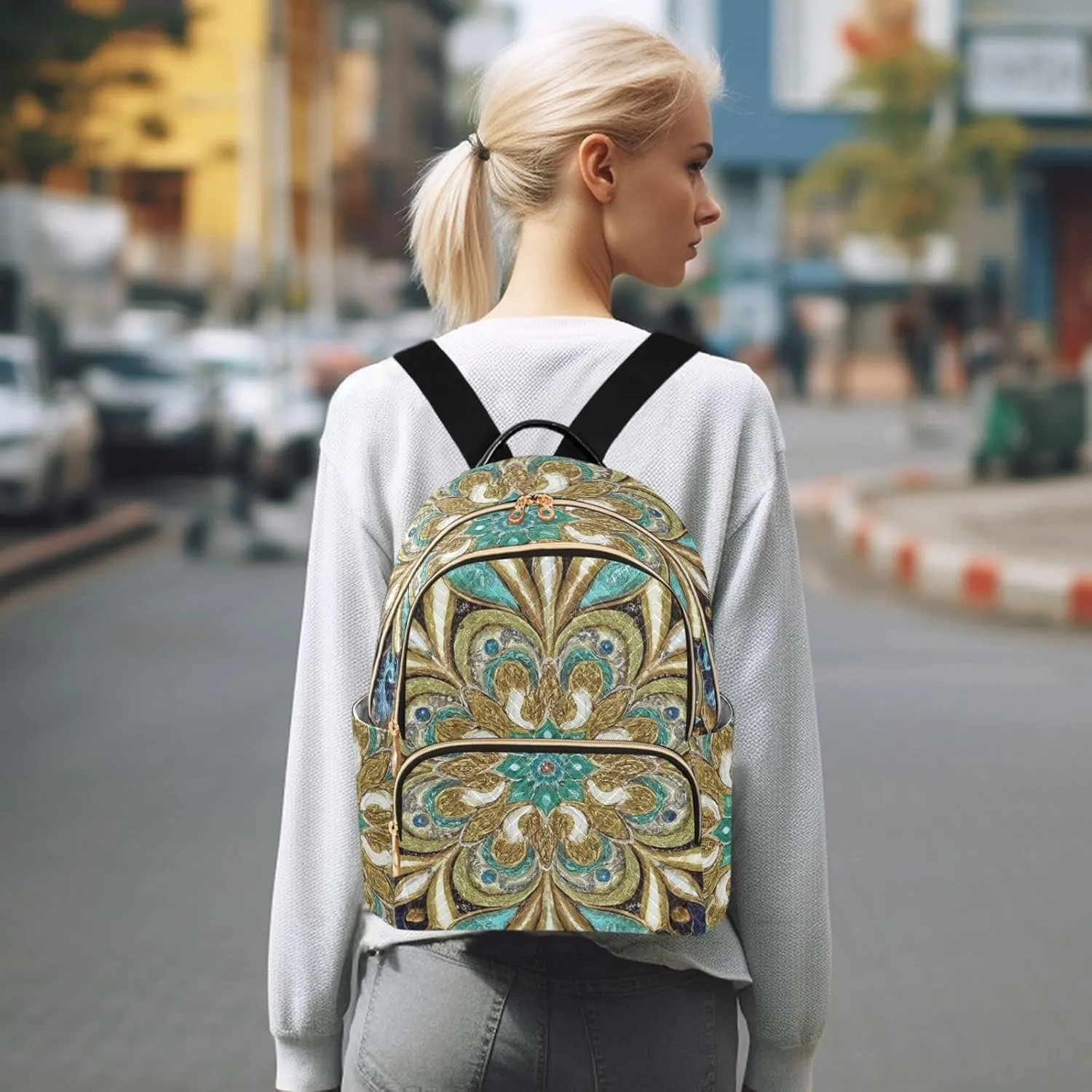 Mini Backpack Quilted Purse for Womens Small Backpack Daypack Embroider Print for Travel Daily Work,Multi1