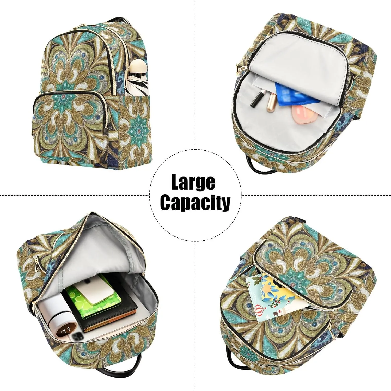 Mini Backpack Quilted Purse for Womens Small Backpack Daypack Embroider Print for Travel Daily Work,Multi1