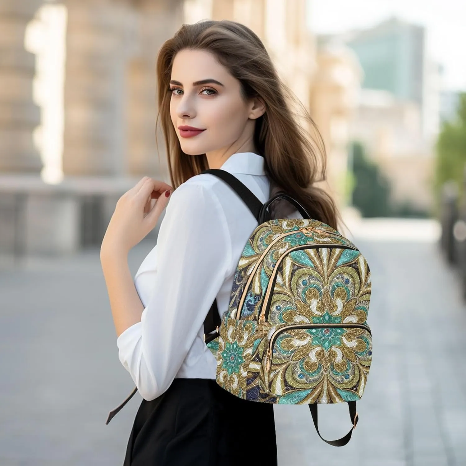 Mini Backpack Quilted Purse for Womens Small Backpack Daypack Embroider Print for Travel Daily Work,Multi1
