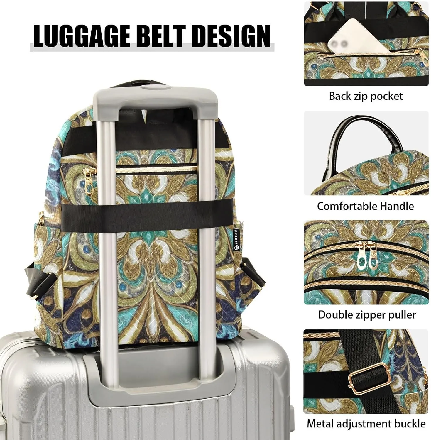 Mini Backpack Quilted Purse for Womens Small Backpack Daypack Embroider Print for Travel Daily Work,Multi1