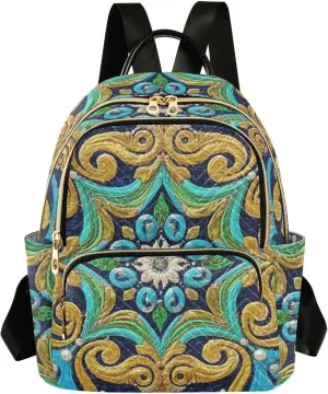 Mini Backpack Quilted Purse for Womens Small Backpack Daypack Embroider Print for Travel Daily Work,Multi2