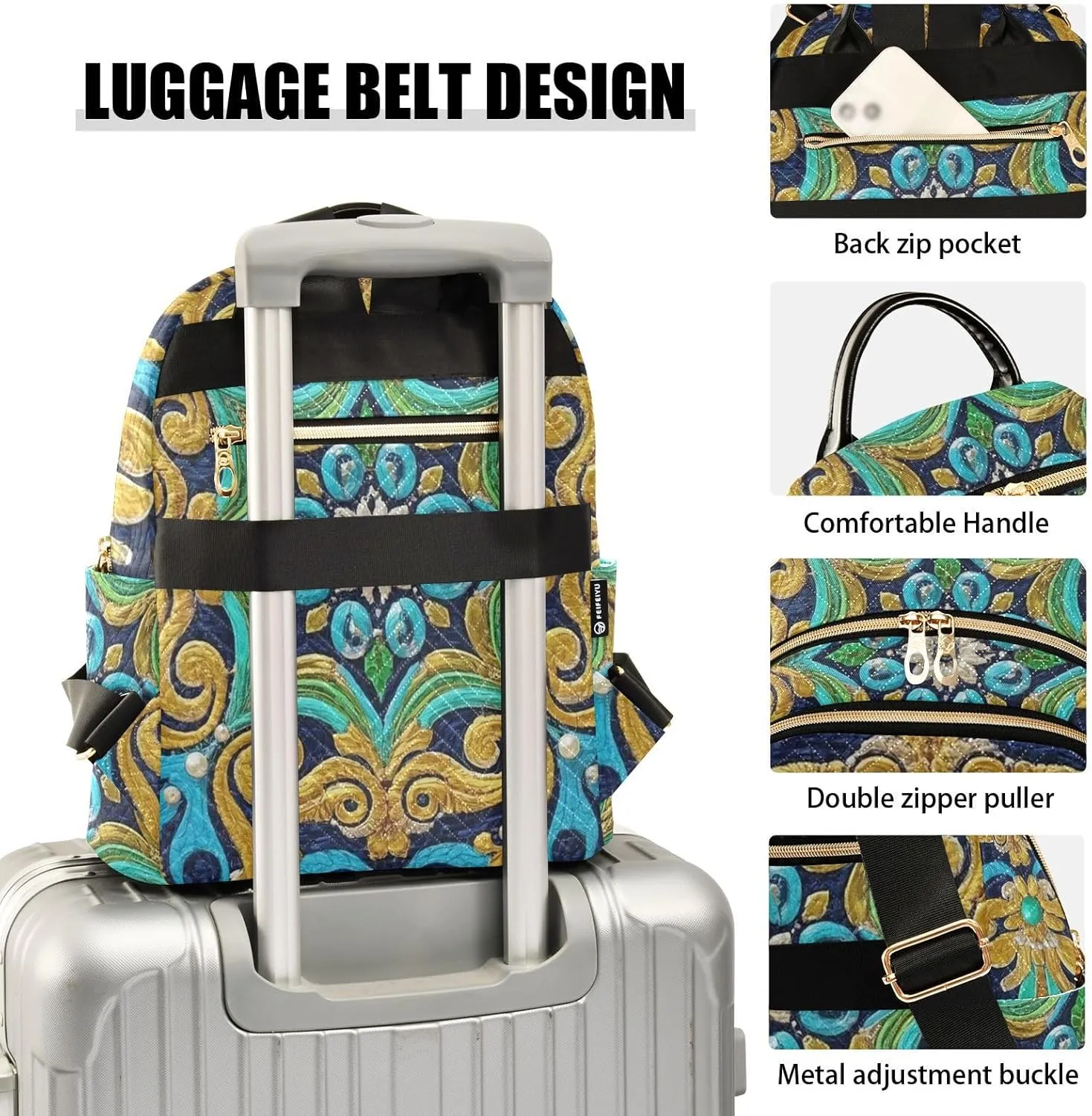 Mini Backpack Quilted Purse for Womens Small Backpack Daypack Embroider Print for Travel Daily Work,Multi2