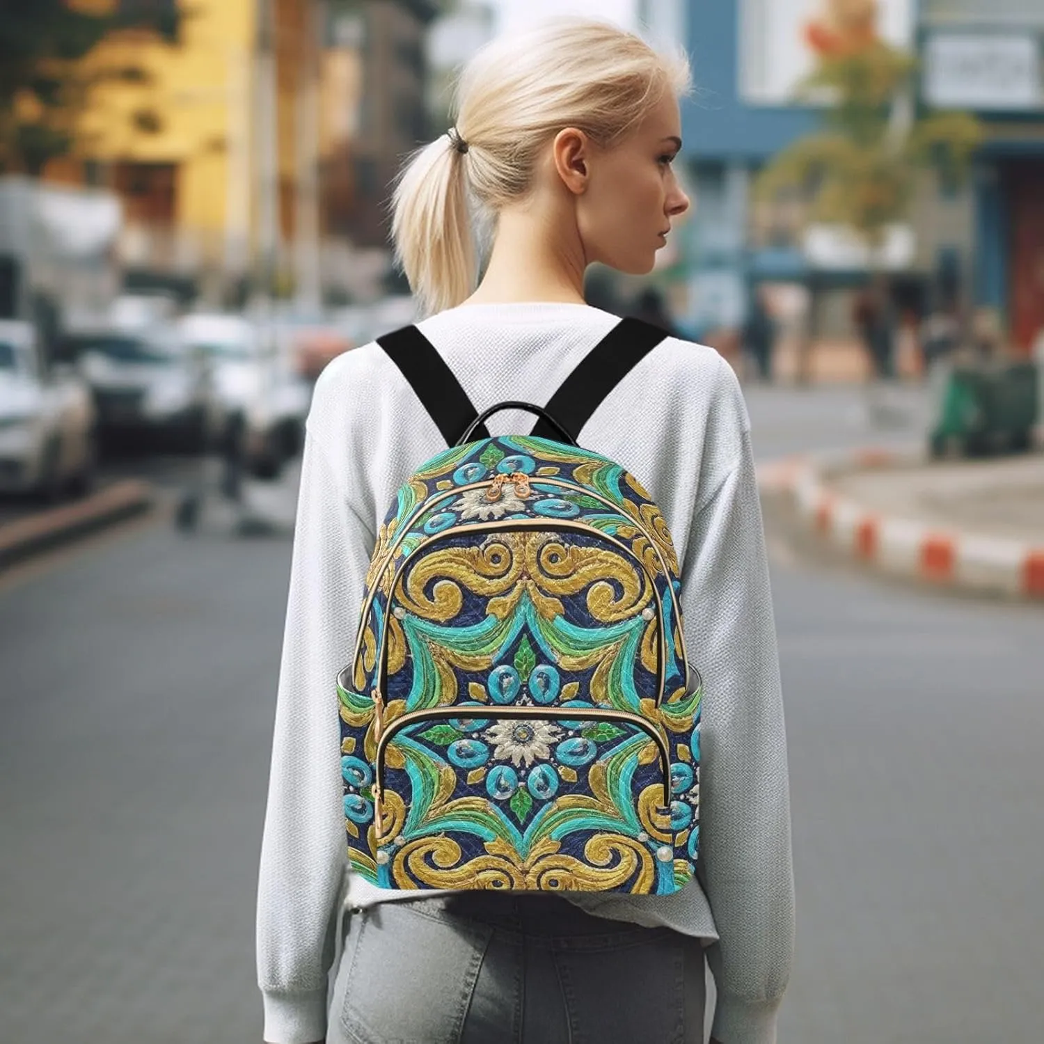 Mini Backpack Quilted Purse for Womens Small Backpack Daypack Embroider Print for Travel Daily Work,Multi2