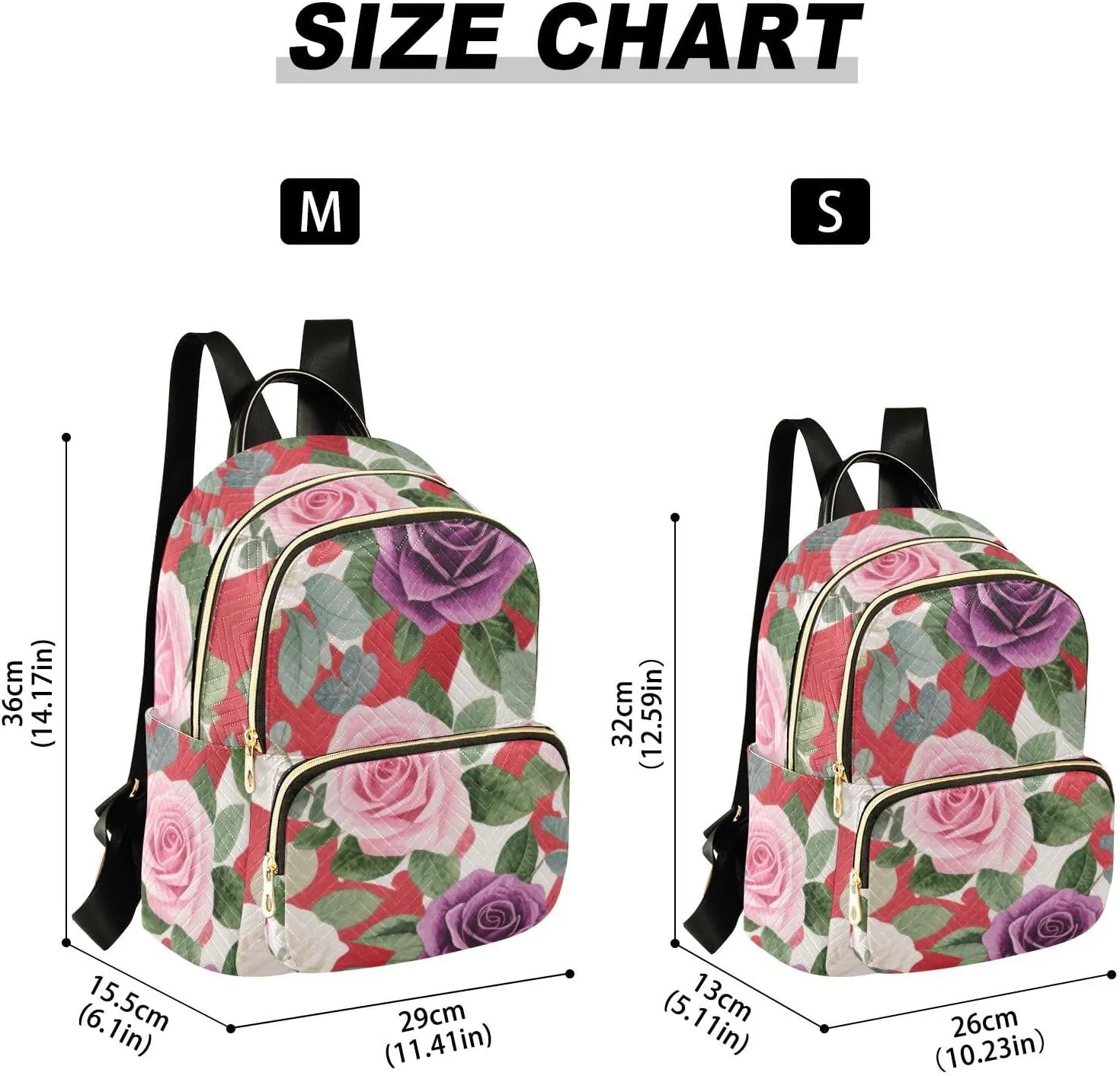 Mini Backpack Quilted Purse for Womens Small Backpack Daypack Rose Design for Travel Daily Camping,Multi3