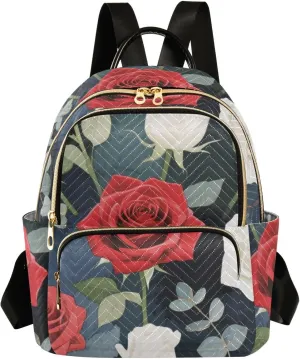 Mini Backpack Quilted Purse for Womens Small Backpack Daypack Rose Design for Travel Daily Work,Multi12