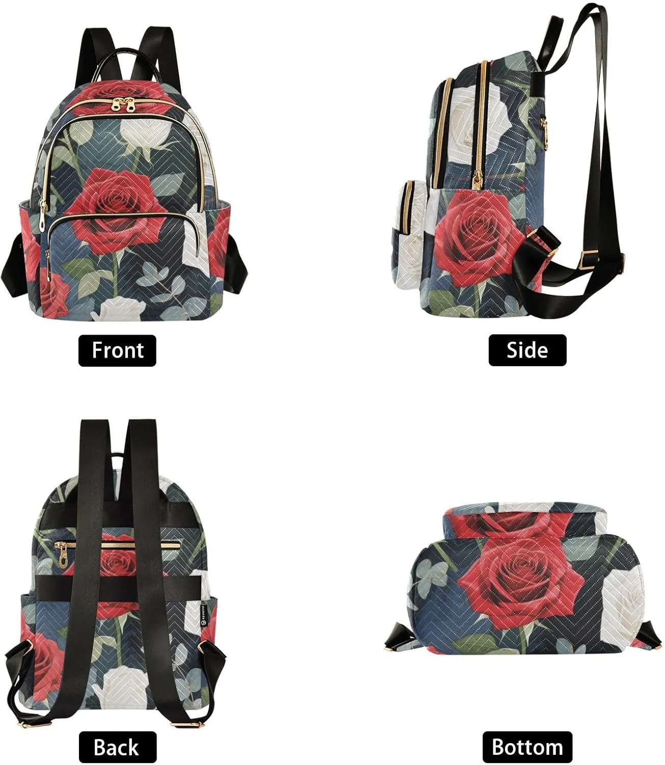 Mini Backpack Quilted Purse for Womens Small Backpack Daypack Rose Design for Travel Daily Work,Multi12