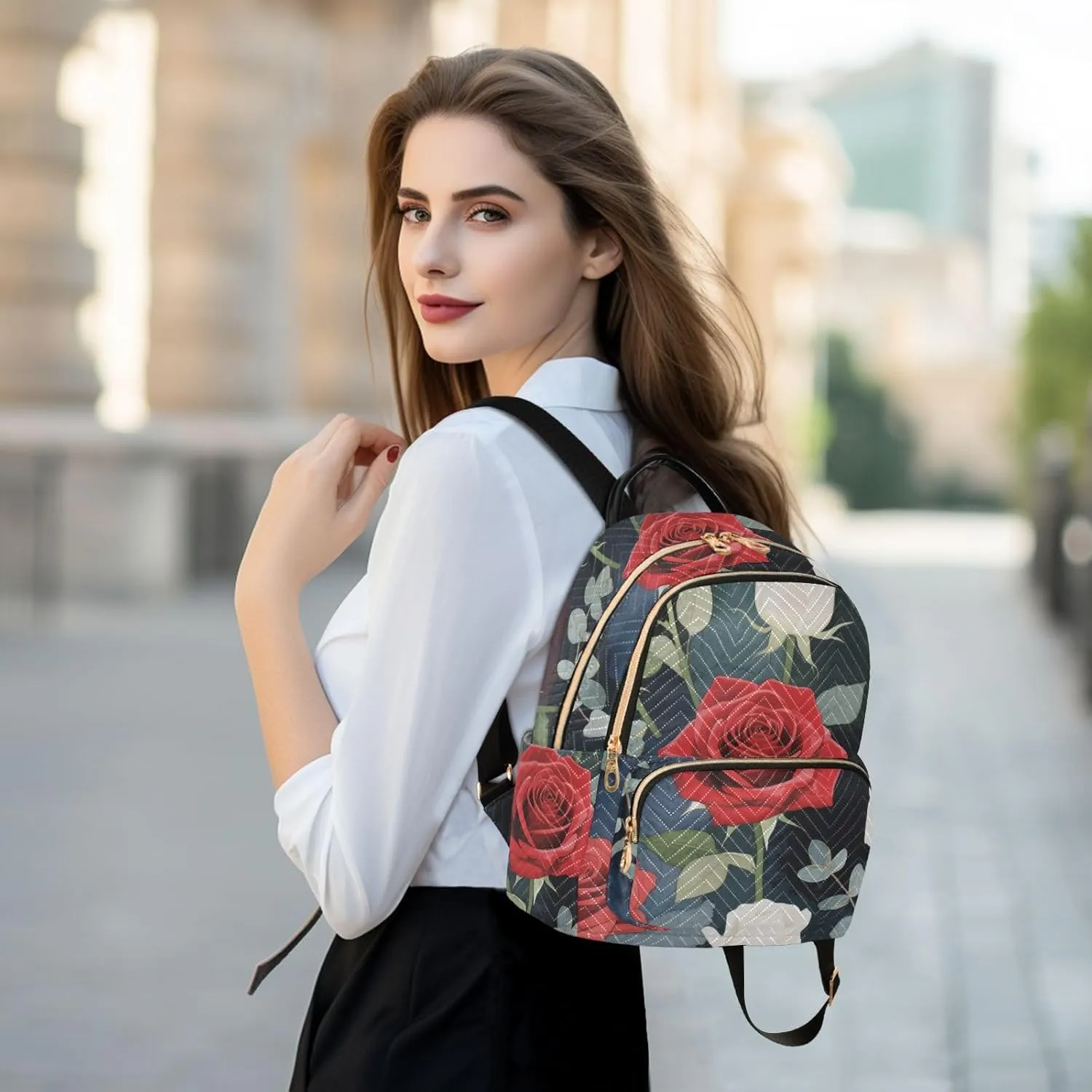 Mini Backpack Quilted Purse for Womens Small Backpack Daypack Rose Design for Travel Daily Work,Multi12