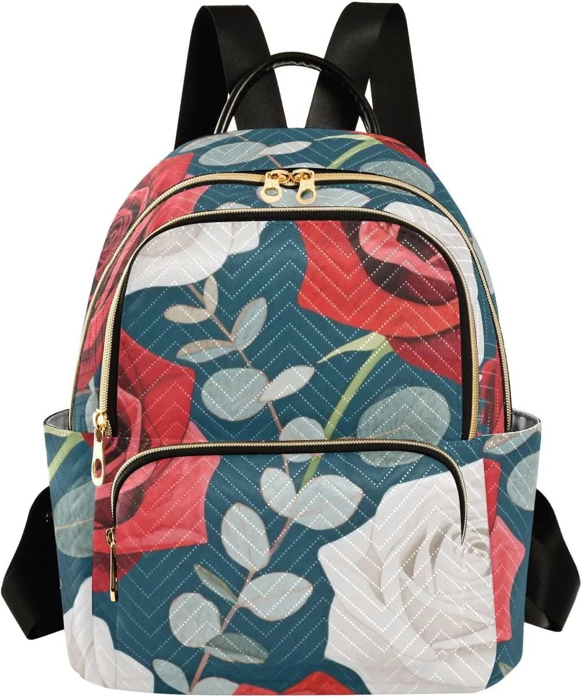Mini Backpack Quilted Purse for Womens Small Backpack Daypack Rose Design for Travel Daily Work,Multi1