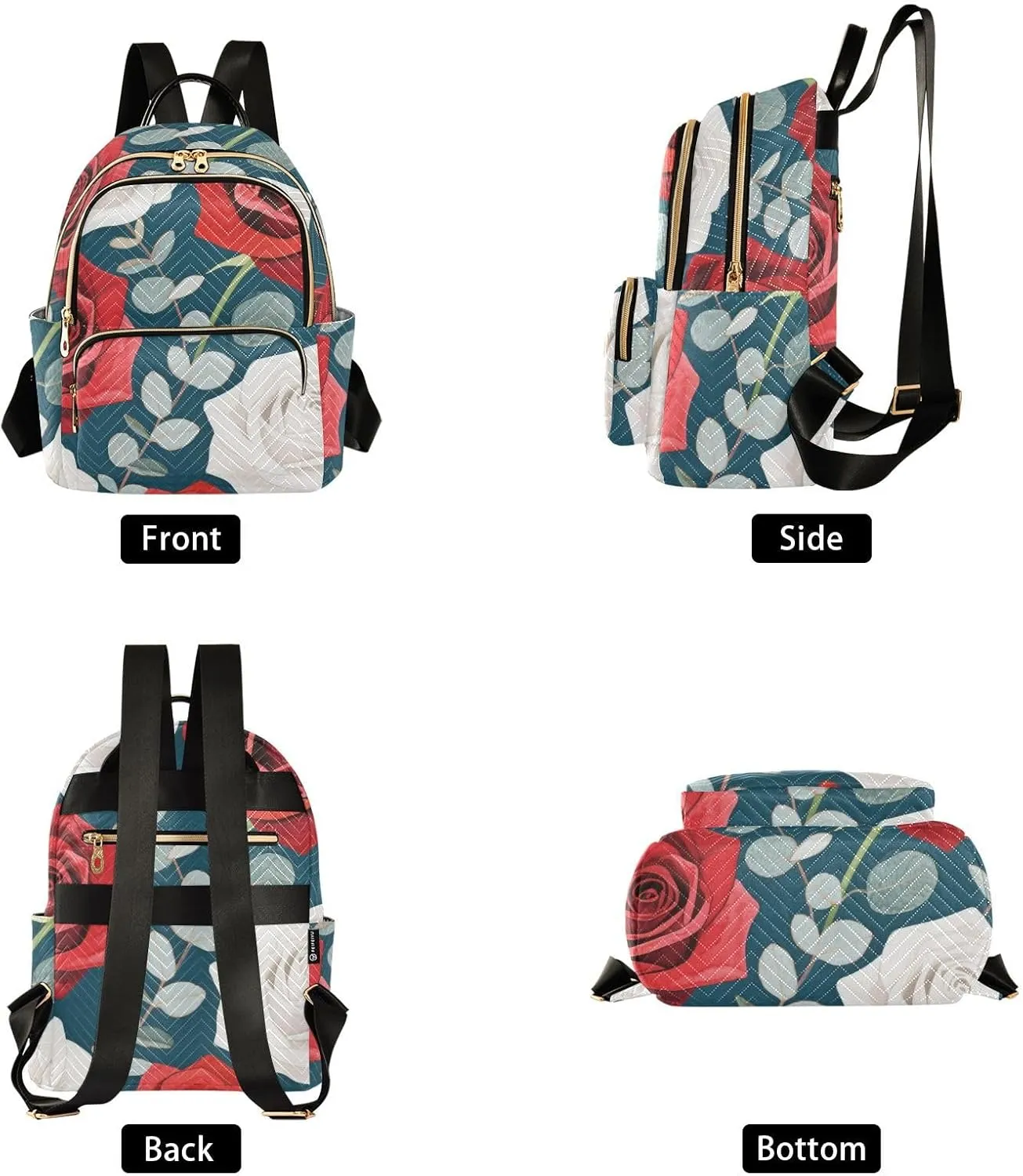 Mini Backpack Quilted Purse for Womens Small Backpack Daypack Rose Design for Travel Daily Work,Multi1