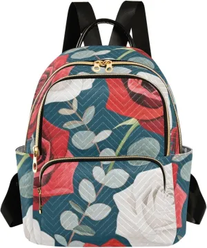 Mini Backpack Quilted Purse for Womens Small Backpack Daypack Rose Design for Travel Daily Work,Multi1