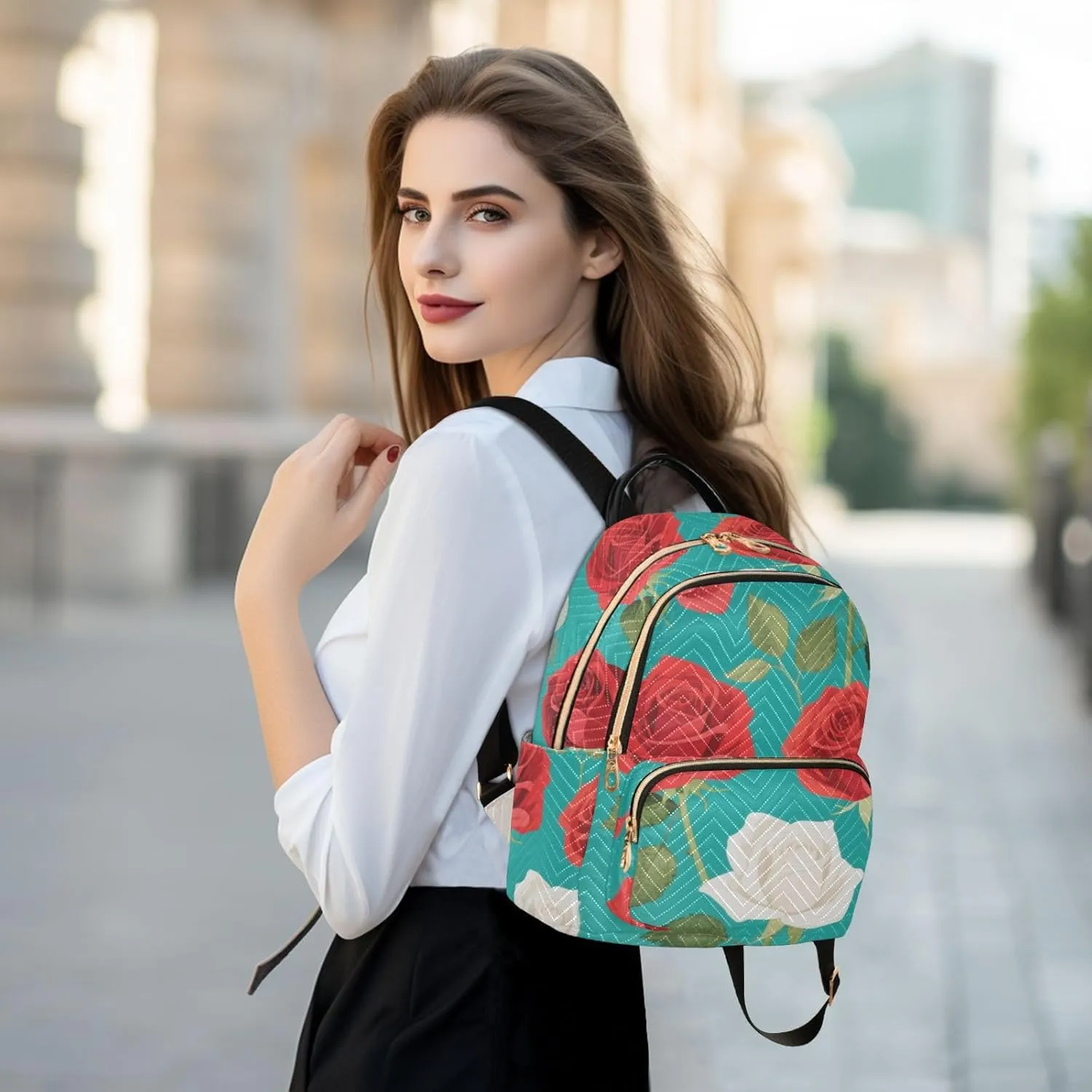 Mini Backpack Quilted Purse for Womens Small Backpack Daypack Rose Pattern for Travel Daily Camping,Multi11