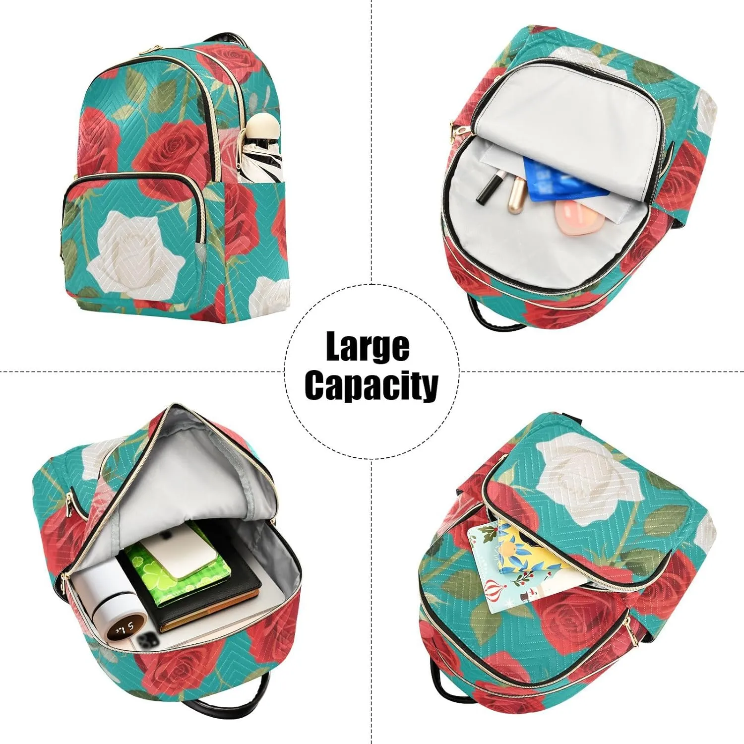 Mini Backpack Quilted Purse for Womens Small Backpack Daypack Rose Pattern for Travel Daily Camping,Multi11
