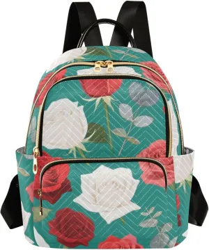 Mini Backpack Quilted Purse for Womens Small Backpack Daypack Rose Pattern for Travel Daily Camping,Multi12