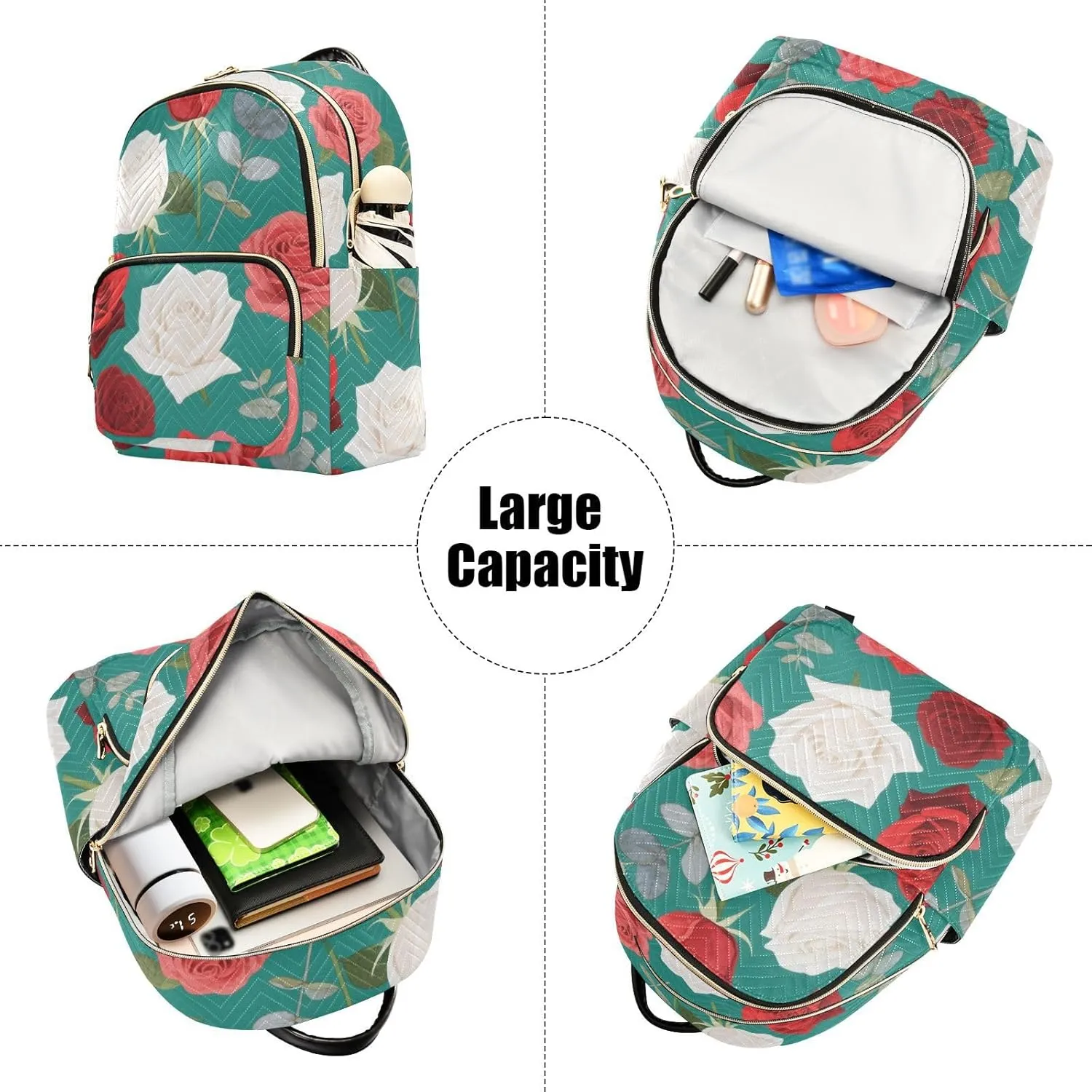 Mini Backpack Quilted Purse for Womens Small Backpack Daypack Rose Pattern for Travel Daily Camping,Multi12
