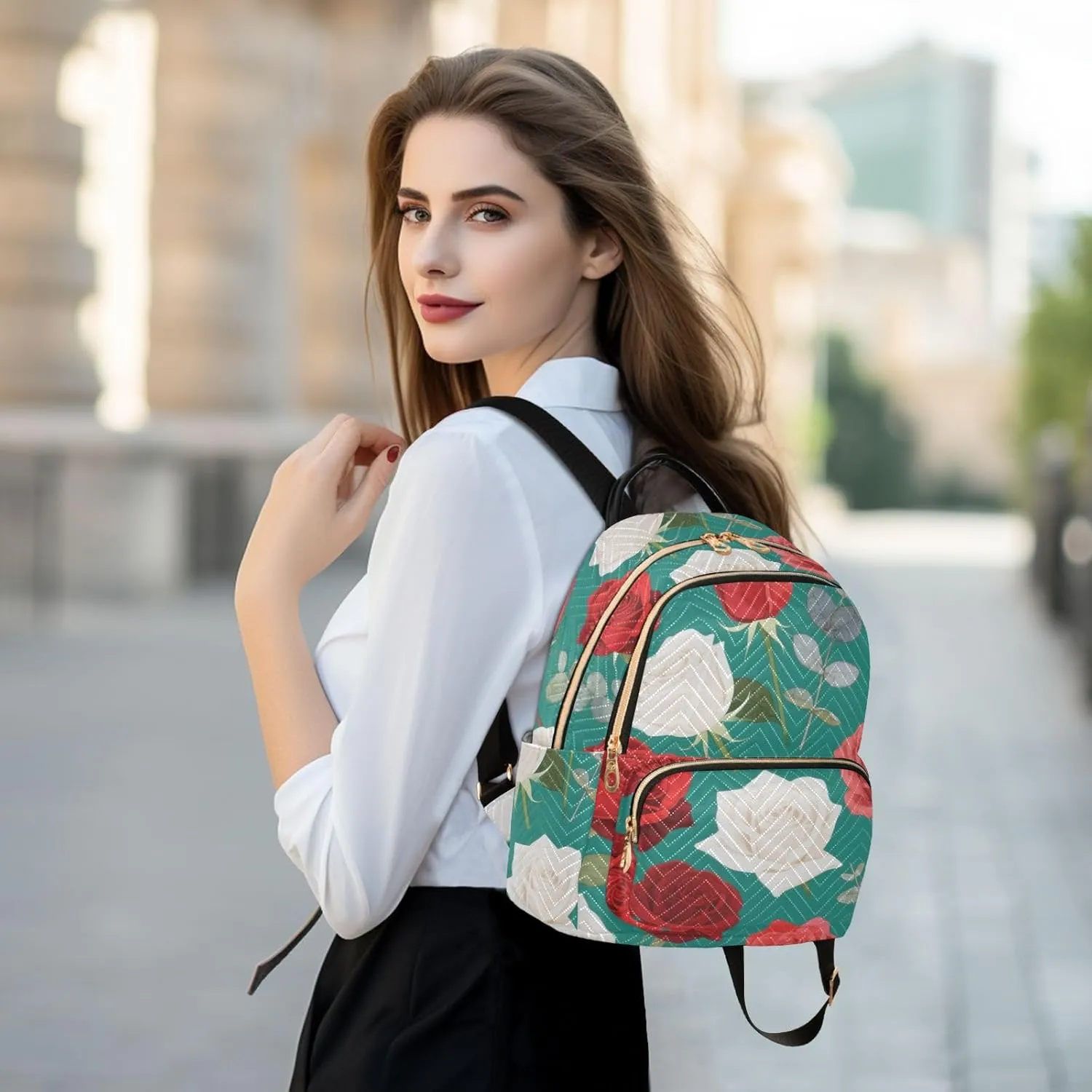 Mini Backpack Quilted Purse for Womens Small Backpack Daypack Rose Pattern for Travel Daily Camping,Multi12