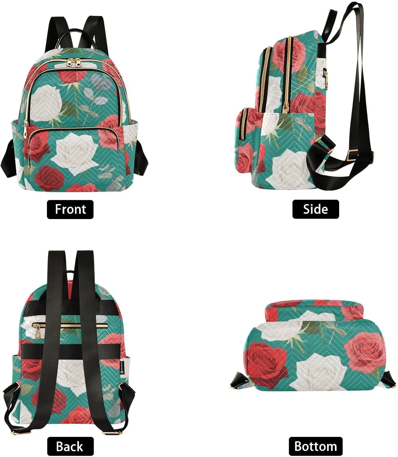 Mini Backpack Quilted Purse for Womens Small Backpack Daypack Rose Pattern for Travel Daily Camping,Multi12