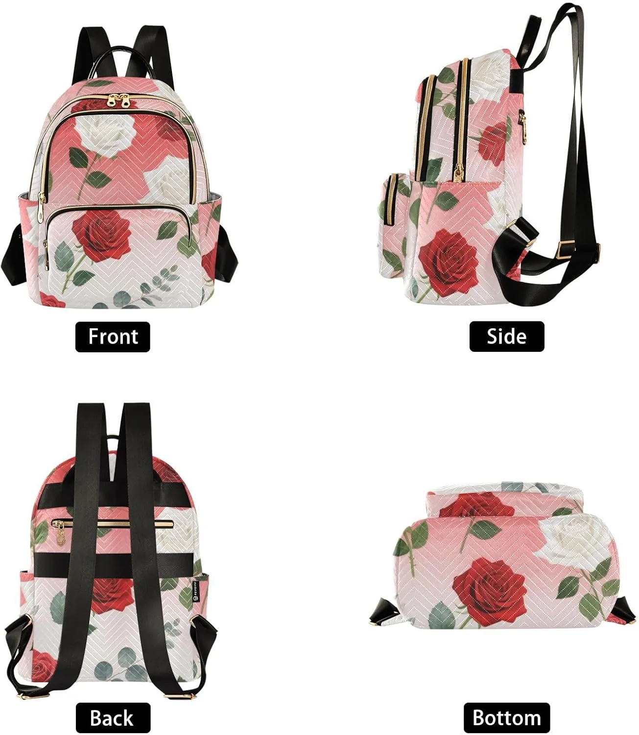 Mini Backpack Quilted Purse for Womens Small Backpack Daypack Rose Pattern for Travel Daily Camping,Multi2