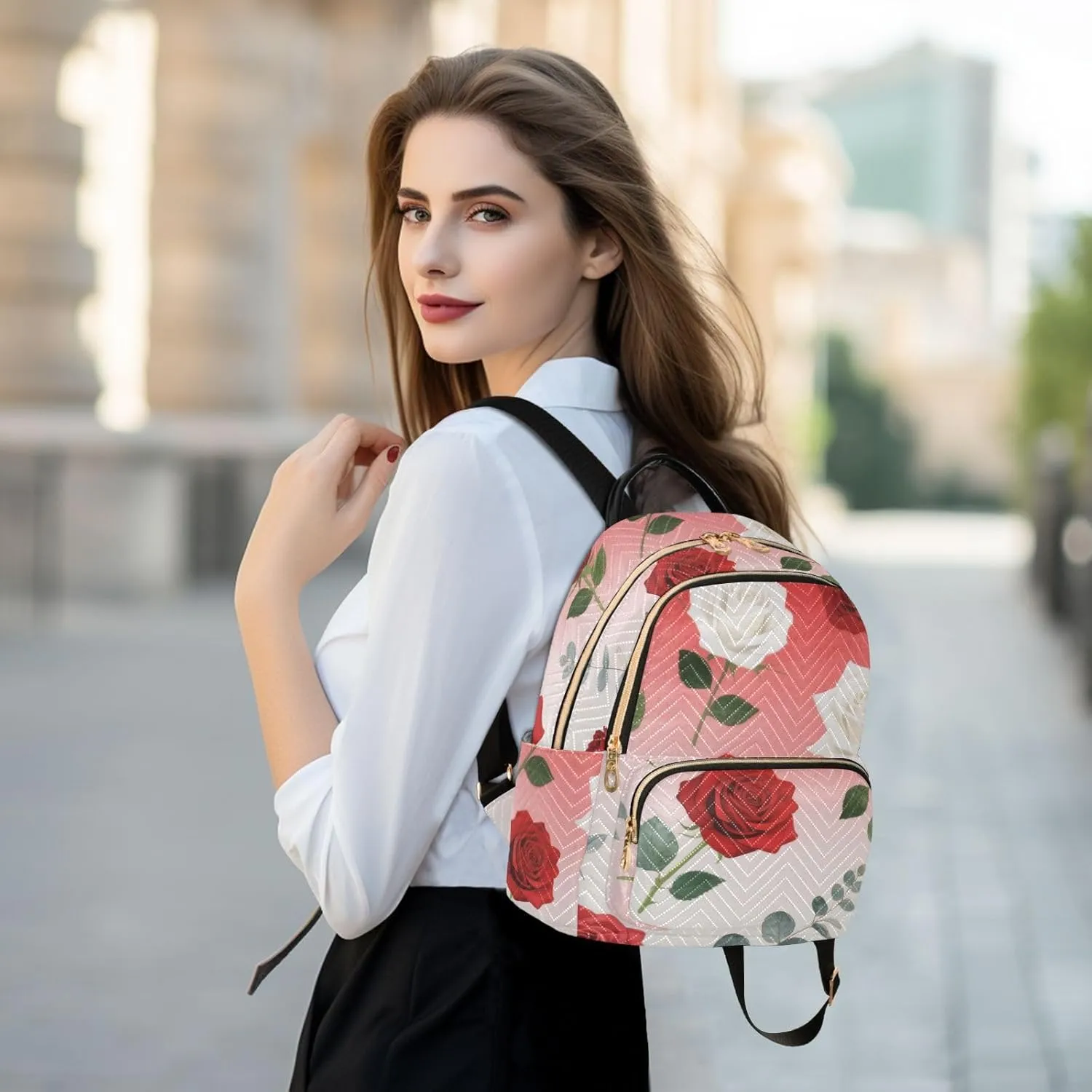 Mini Backpack Quilted Purse for Womens Small Backpack Daypack Rose Pattern for Travel Daily Camping,Multi2