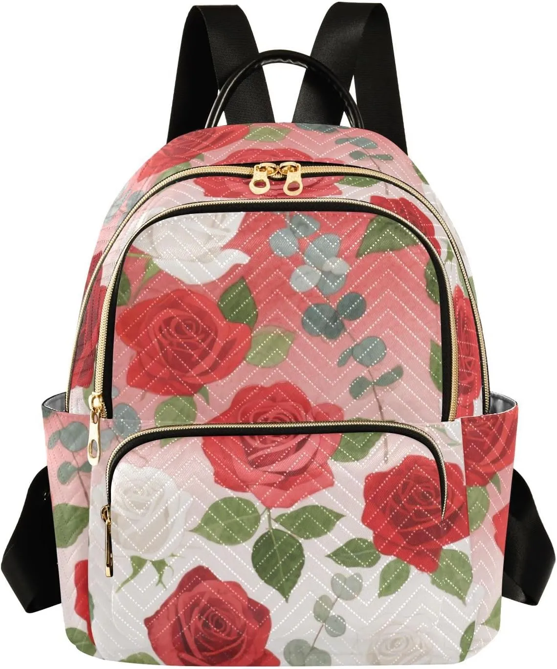 Mini Backpack Quilted Purse for Womens Small Backpack Daypack Rose Pattern for Travel Daily Office,Multi11