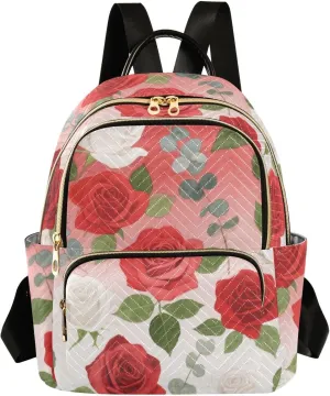 Mini Backpack Quilted Purse for Womens Small Backpack Daypack Rose Pattern for Travel Daily Office,Multi11