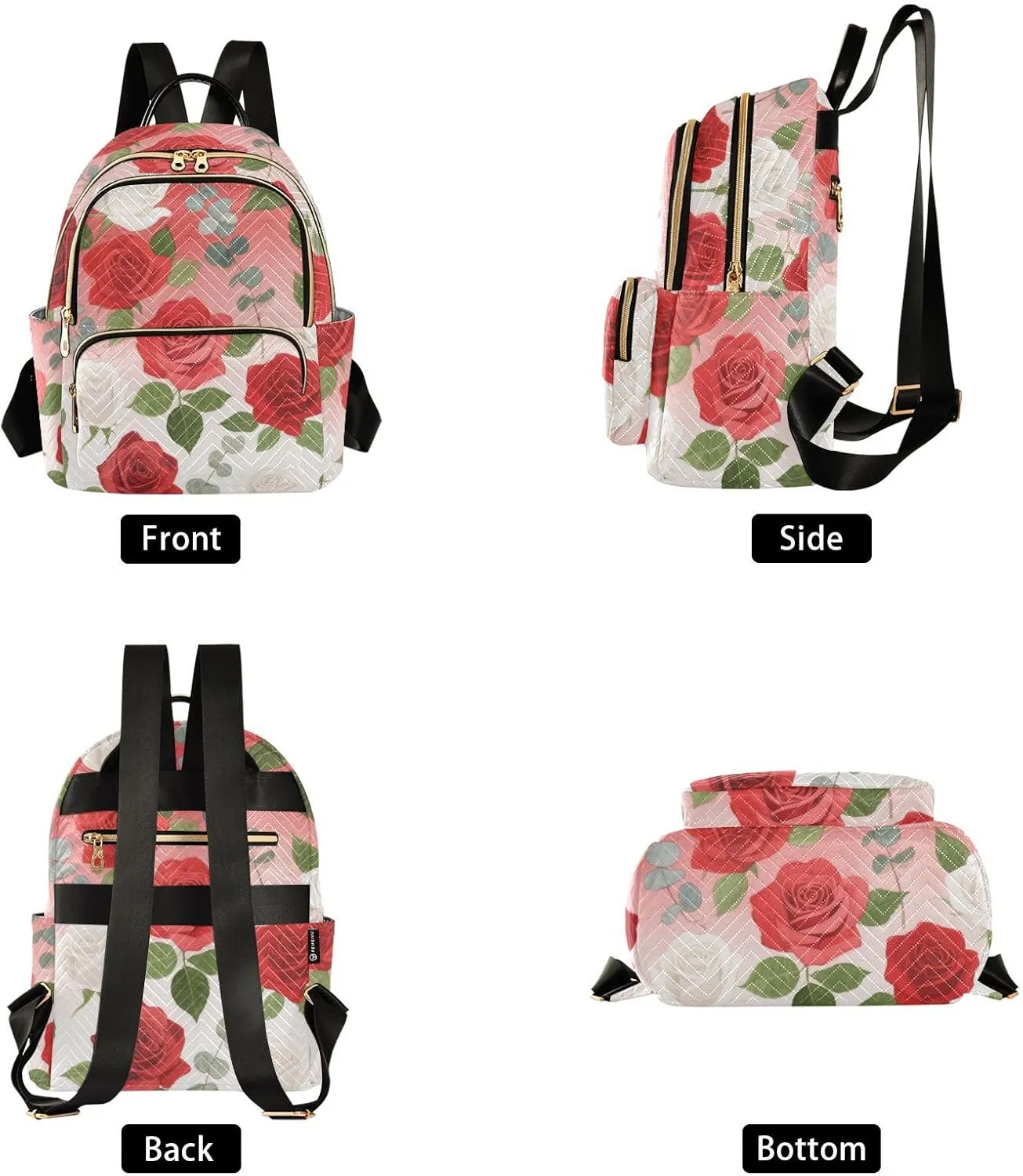 Mini Backpack Quilted Purse for Womens Small Backpack Daypack Rose Pattern for Travel Daily Office,Multi11