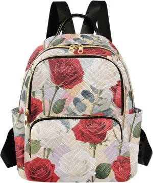 Mini Backpack Quilted Purse for Womens Small Backpack Daypack Rose Pattern for Travel Daily Work,Multi10
