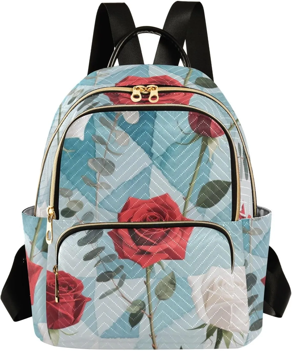 Mini Backpack Quilted Purse for Womens Small Backpack Daypack Rose Pattern for Travel Daily Work,Multi11