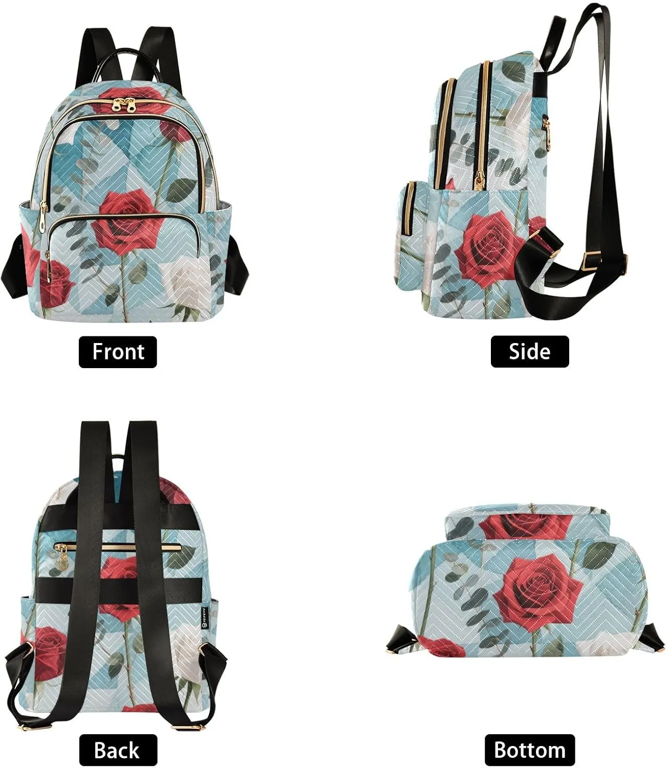 Mini Backpack Quilted Purse for Womens Small Backpack Daypack Rose Pattern for Travel Daily Work,Multi11