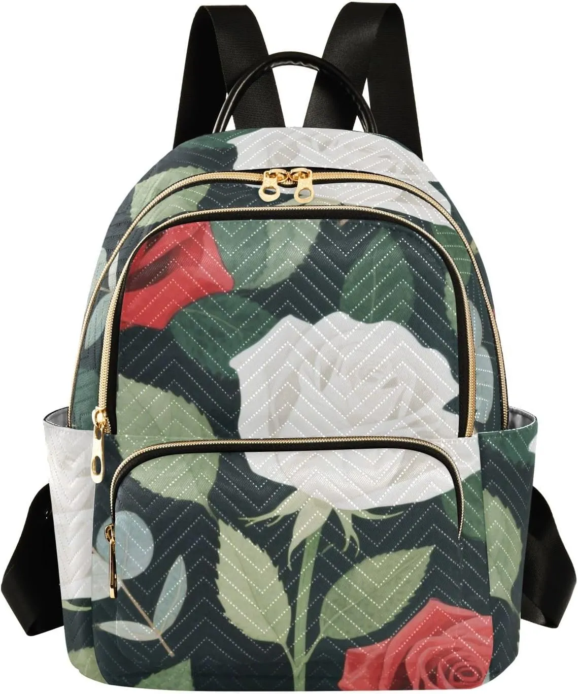 Mini Backpack Quilted Purse for Womens Small Backpack Daypack Rose Pattern for Travel Daily Work,Multi12