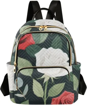 Mini Backpack Quilted Purse for Womens Small Backpack Daypack Rose Pattern for Travel Daily Work,Multi12