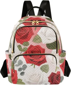 Mini Backpack Quilted Purse for Womens Small Backpack Daypack Rose Print for Travel Daily Work,Multi10