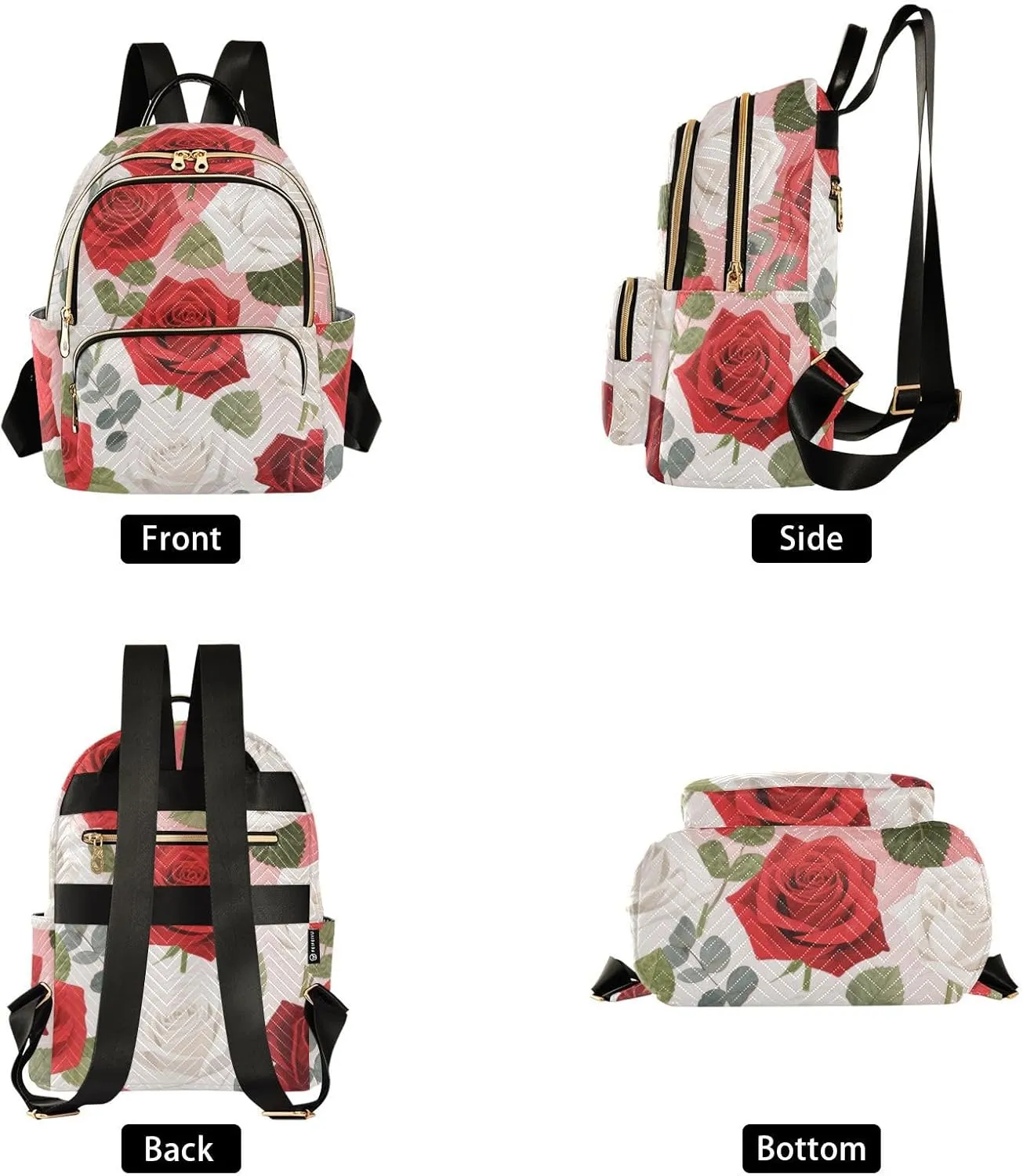 Mini Backpack Quilted Purse for Womens Small Backpack Daypack Rose Print for Travel Daily Work,Multi10